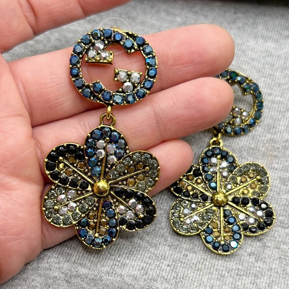 New Multicolored Rhinestone Stud Dangle Earrings - Picture 3 of 8